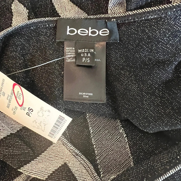 Bebe One-Shoulder Black & Silver Bodycon Stretchy Dress Size S New - Picture 5 of 5